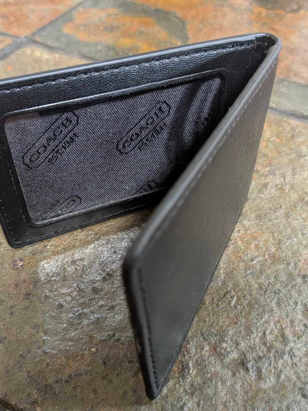Coach Black Leather Folded Card And ID 🪪 Compact Wallet